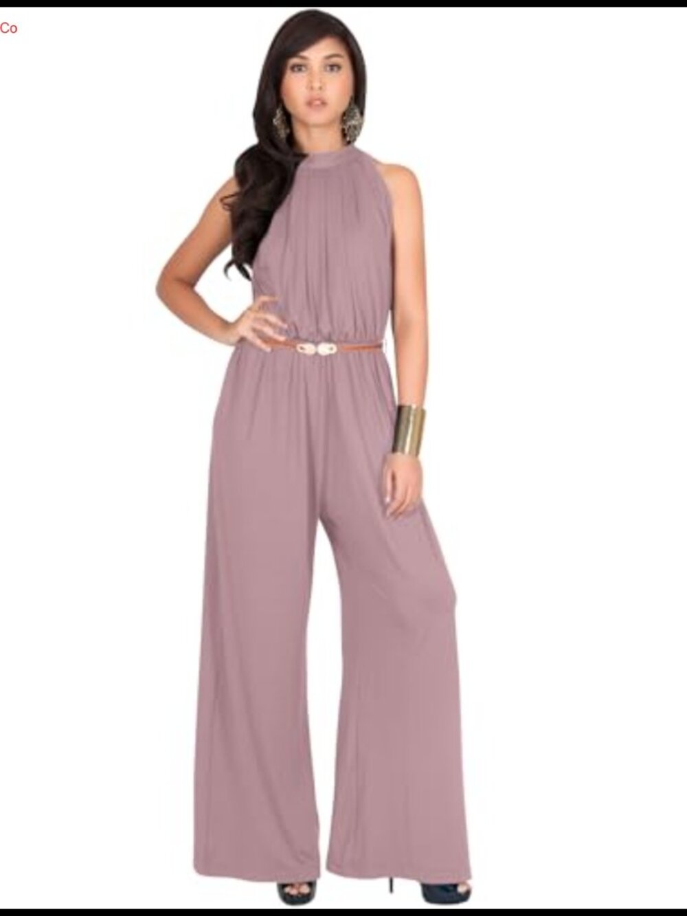 Womens Sleeveless Wide Leg Jumpsuit Halter Neck Long Pantsuit